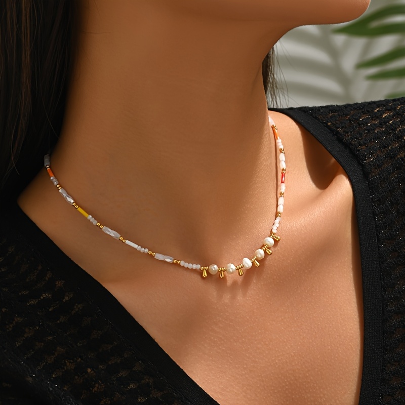 Women's Bohemian Handmade Woven Water Drop Shape Pearl Necklace